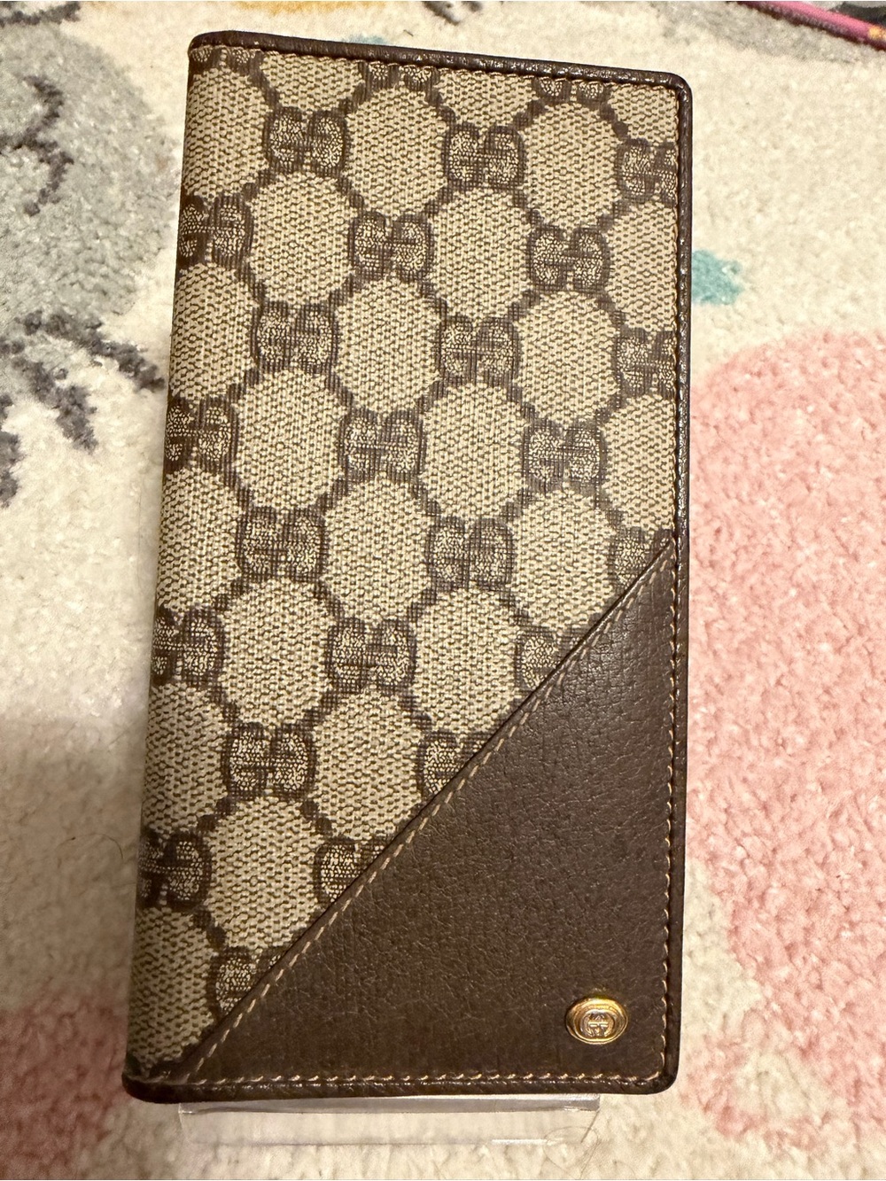 Gucci Monogram Beige Canvas and Brown Leather Long Wallet EUC